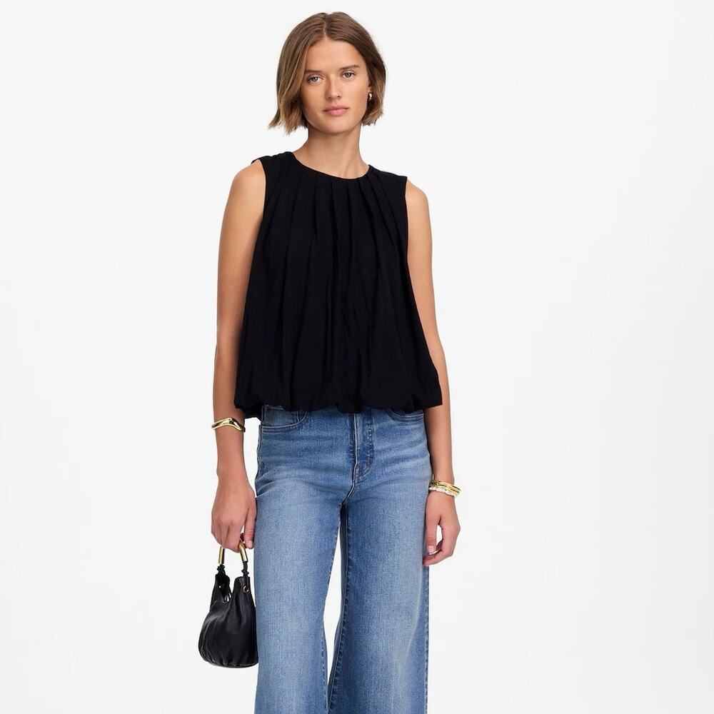 NWT Madewell Sleeveless Crewneck Bubble Top Black Size S
